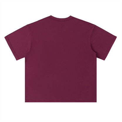 Unisex Heavyweight Drop Shoulder Cotton T-Shirt in wine red, alternate angle