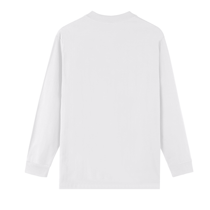 Unisex Heavyweight Drop Shoulder Long Sleeve T-Shirt in basic white, alternate angle
