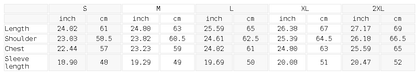 Size chart for the Unisex Heavyweight Fleece Boxy Hoodie