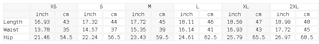 Size chart for the Unisex Heavyweight Fleece Loose Fit Shorts