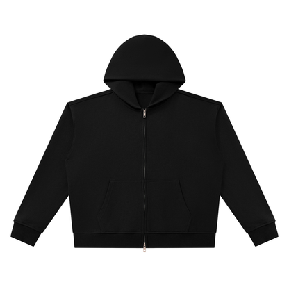 Unisex Heavyweight Full Zip Boxy Hoodie in black