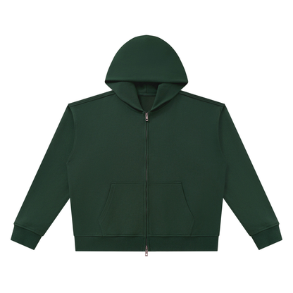 Unisex Heavyweight Full Zip Boxy Hoodie in dark green