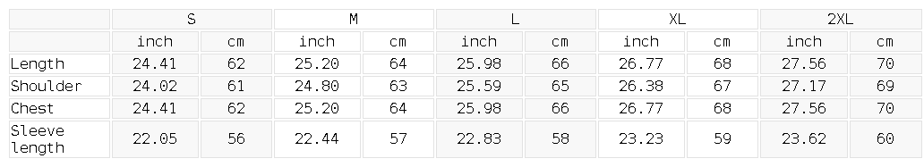 Size chart for the Unisex Heavyweight Full Zip Boxy Hoodie