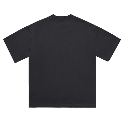 Unisex Heavyweight Knitted Round Neck T-Shirt in black, alternate angle