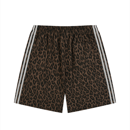 Unisex Heavyweight Leopard Drawstring Shorts in leopard brown, alternate angle
