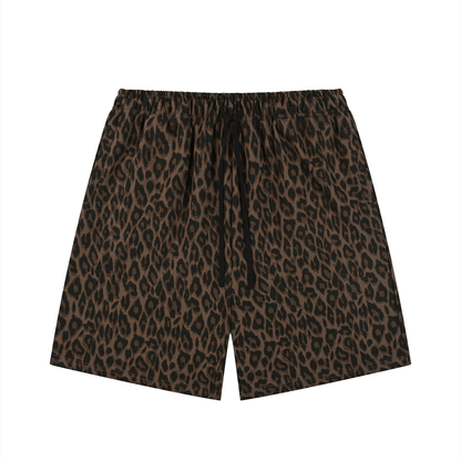 Unisex Heavyweight Leopard Drawstring Shorts in leopard brown