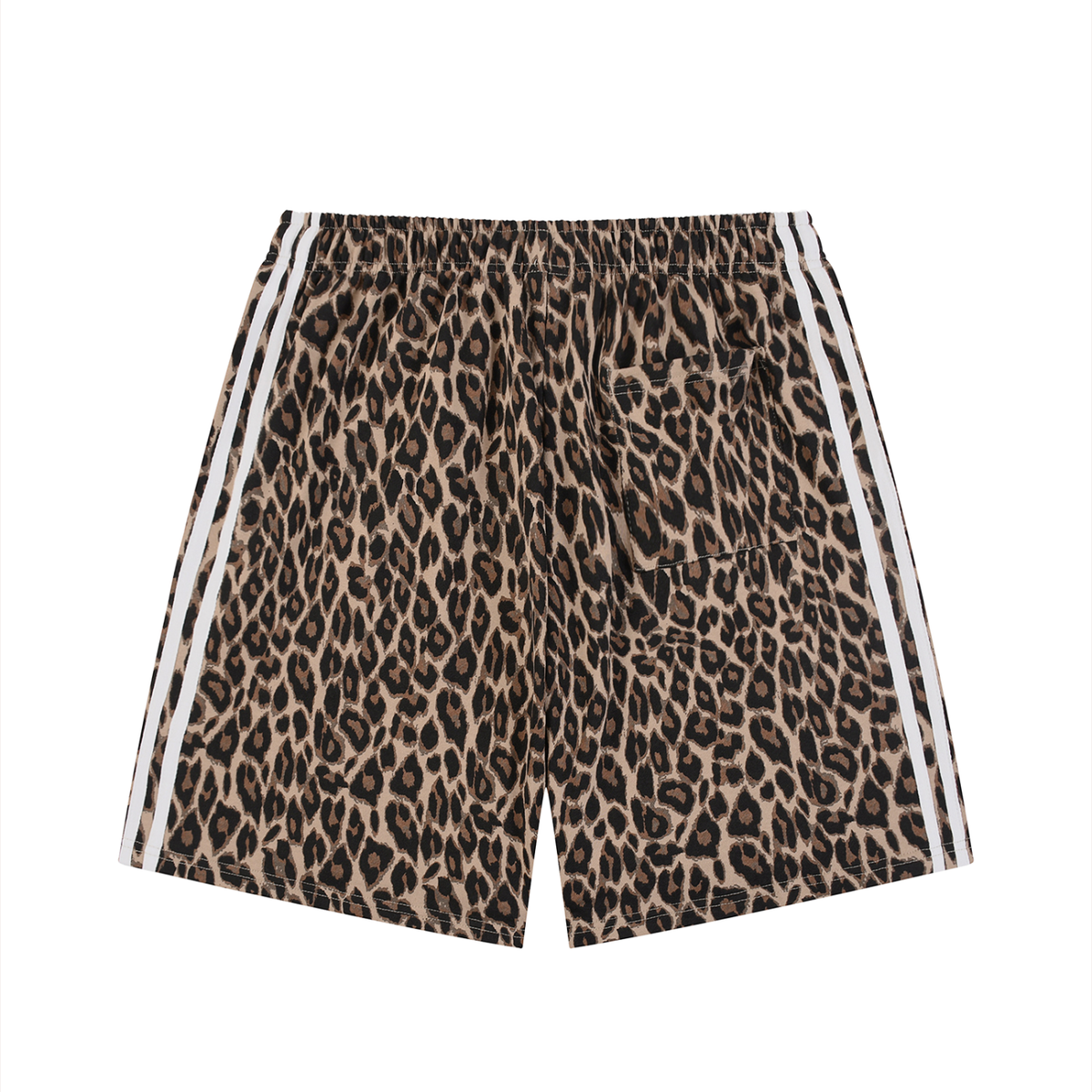 Unisex Heavyweight Leopard Drawstring Shorts in leopard coffee, alternate angle