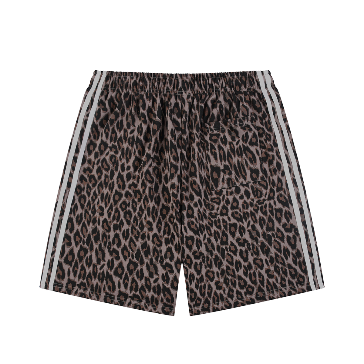 Unisex Heavyweight Leopard Drawstring Shorts in leopard light gray, alternate angle