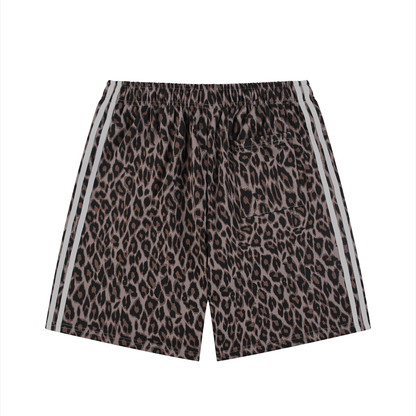 Unisex Heavyweight Leopard Drawstring Shorts in leopard light gray, alternate angle