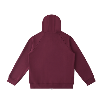 Unisex Heavyweight Raglan Sleeve Zip Hoodie in dull red, alternate angle