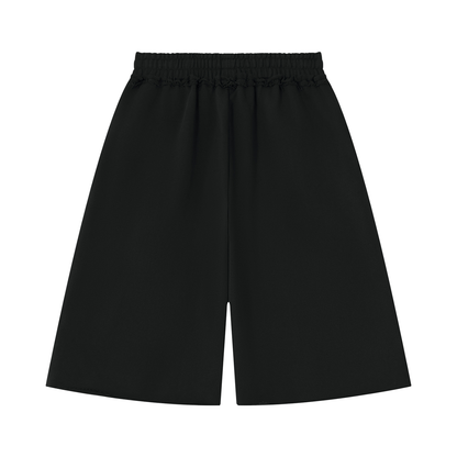 Unisex Heavyweight Raw Edge Shorts in black, alternate angle