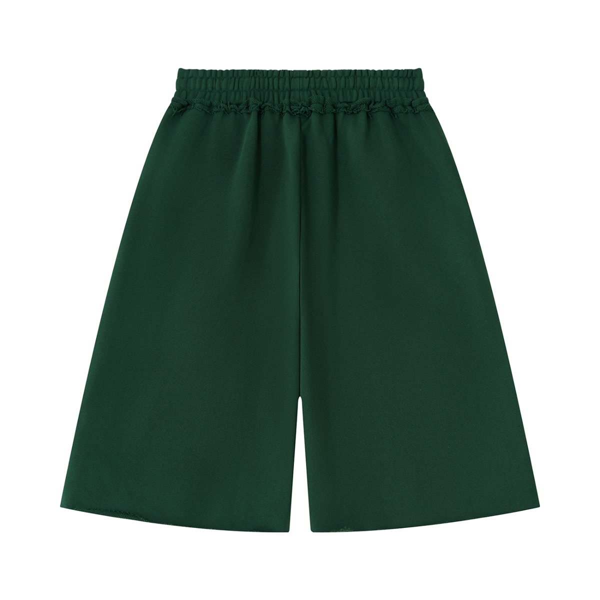 Unisex Heavyweight Raw Edge Shorts in dark green, alternate angle