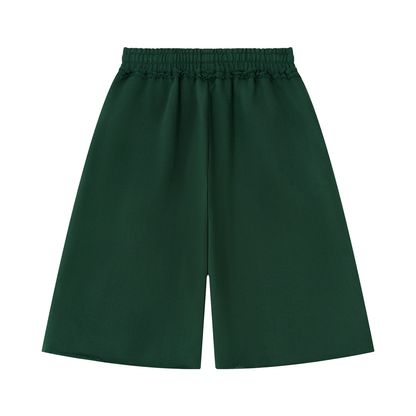 Unisex Heavyweight Raw Edge Shorts in dark green, alternate angle