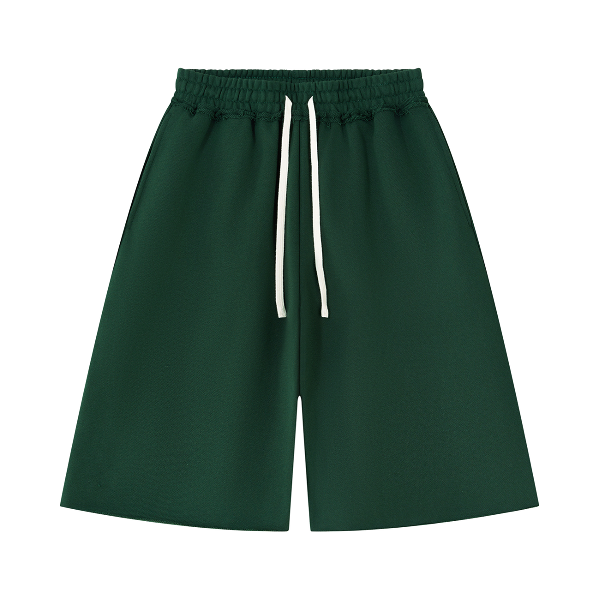 Unisex Heavyweight Raw Edge Shorts in dark green