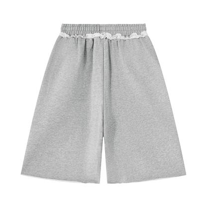 Unisex Heavyweight Raw Edge Shorts in flower gray, alternate angle