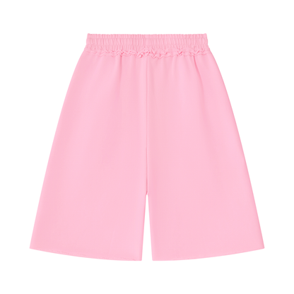 Unisex Heavyweight Raw Edge Shorts in light pink, alternate angle