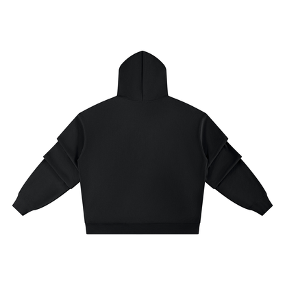 Unisex Heavyweight Ruched Sleeves Hoodie in black, alternate angle