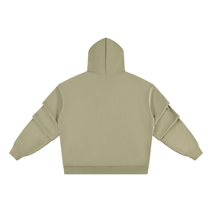 Unisex Heavyweight Ruched Sleeves Hoodie in gray green, alternate angle