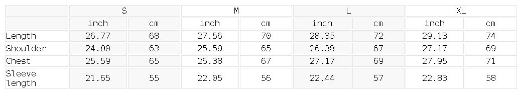 Size chart for the Unisex Heavyweight Ruched Sleeves Hoodie