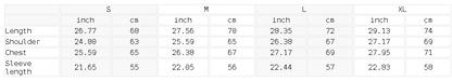 Size chart for the Unisex Heavyweight Ruched Sleeves Hoodie