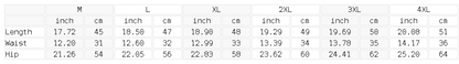 Size chart for the Unisex Heavyweight Shorts