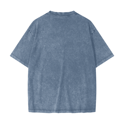 Unisex Heavyweight Snow Washed T-Shirt in blue jeans, alternate angle