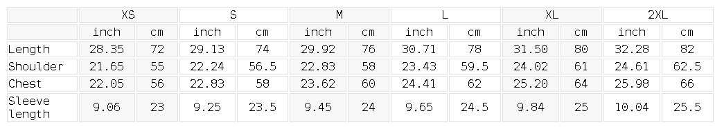 Size chart for the Unisex Heavyweight Snow Washed T-Shirt