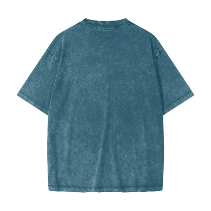 Unisex Heavyweight Snow Washed T-Shirt in strait blue, alternate angle