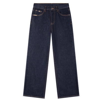 Unisex Heavyweight Straight Leg Denim Jeans in navy blue