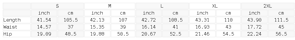Size chart for the Unisex Heavyweight Straight Leg Denim Jeans
