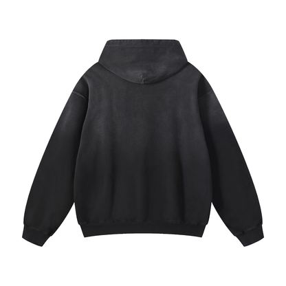 Unisex Heavyweight Sunfade Oversized Hoodie in black, alternate angle