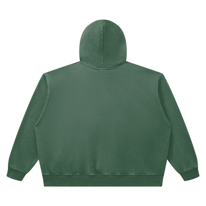 Unisex Heavyweight Vintage Wash Boxy Hoodie in blackish green, alternate angle