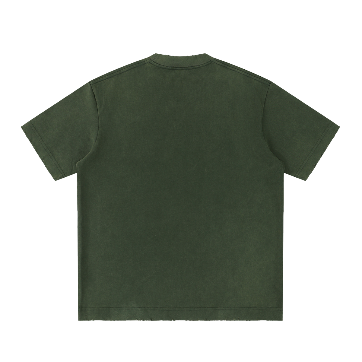 Unisex Heavyweight Vintage Washed Frayed T-Shirt in army green, alternate angle