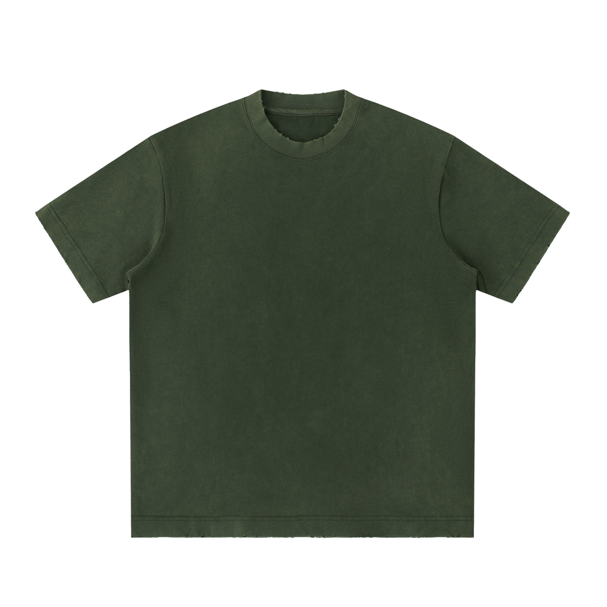 Unisex Heavyweight Vintage Washed Frayed T-Shirt in army green