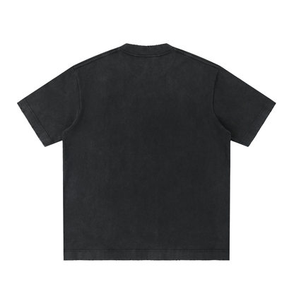 Unisex Heavyweight Vintage Washed Frayed T-Shirt in black, alternate angle