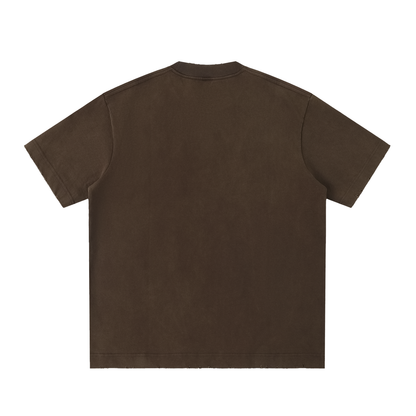 Unisex Heavyweight Vintage Washed Frayed T-Shirt in coffee, alternate angle