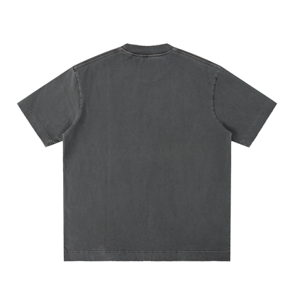 Unisex Heavyweight Vintage Washed Frayed T-Shirt in dark gray, alternate angle