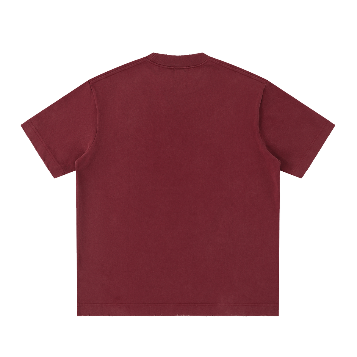 Unisex Heavyweight Vintage Washed Frayed T-Shirt in dull red, alternate angle