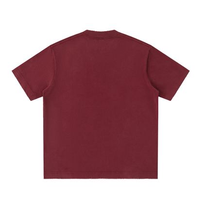 Unisex Heavyweight Vintage Washed Frayed T-Shirt in dull red, alternate angle