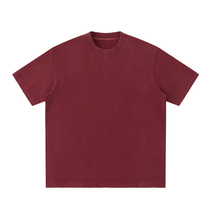 Unisex Heavyweight Vintage Washed Frayed T-Shirt in dull red