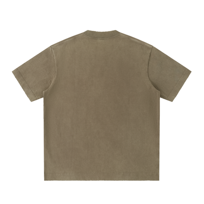 Unisex Heavyweight Vintage Washed Frayed T-Shirt in gray coffee, alternate angle