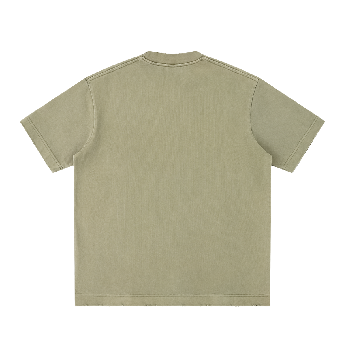 Unisex Heavyweight Vintage Washed Frayed T-Shirt in gray green, alternate angle