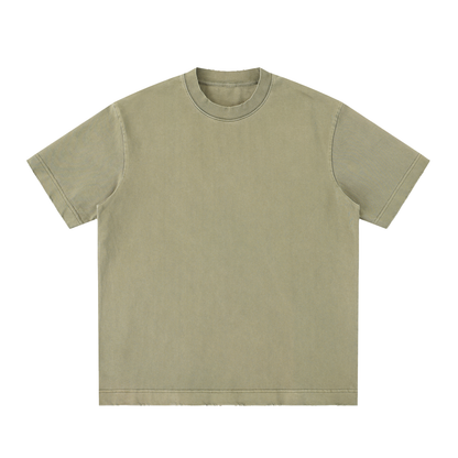 Unisex Heavyweight Vintage Washed Frayed T-Shirt in gray green