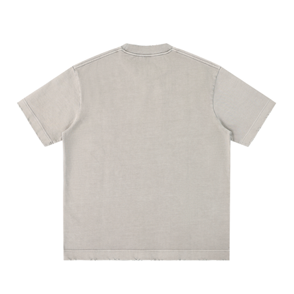 Unisex Heavyweight Vintage Washed Frayed T-Shirt in light apricot, alternate angle
