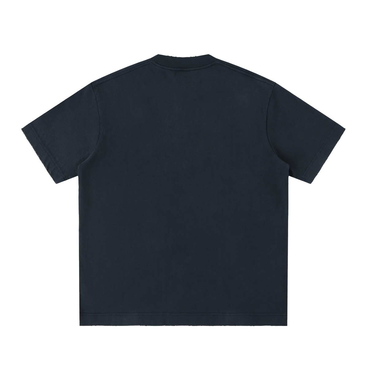 Unisex Heavyweight Vintage Washed Frayed T-Shirt in navy blue, alternate angle