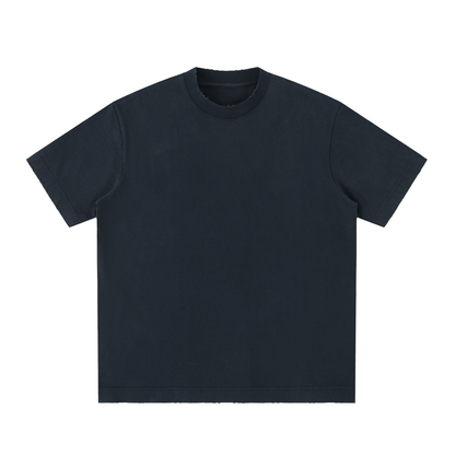 Unisex Heavyweight Vintage Washed Frayed T-Shirt in navy blue