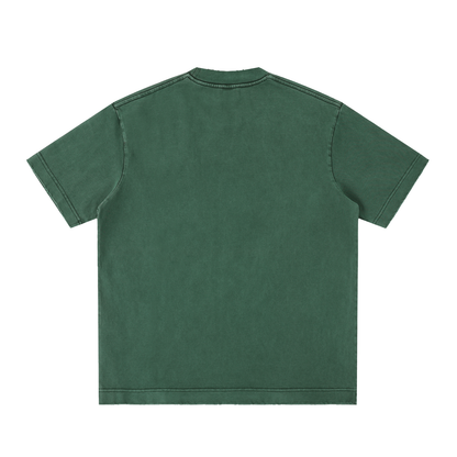 Unisex Heavyweight Vintage Washed Frayed T-Shirt in retro green, alternate angle