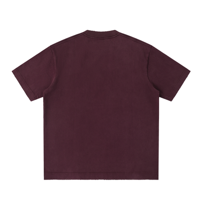 Unisex Heavyweight Vintage Washed Frayed T-Shirt in ume purple, alternate angle