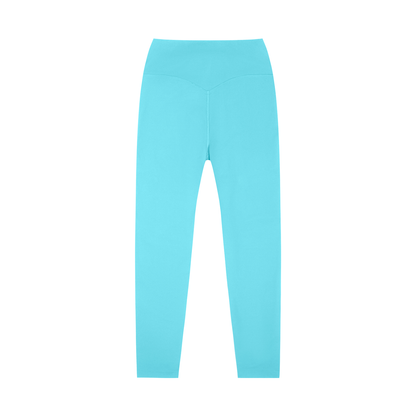 Unisex High-Waisted Yoga Leggings in lake blue, alternate angle