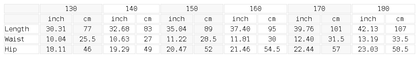 Size chart for the Unisex Kids' Contrast Tape Sweatpants